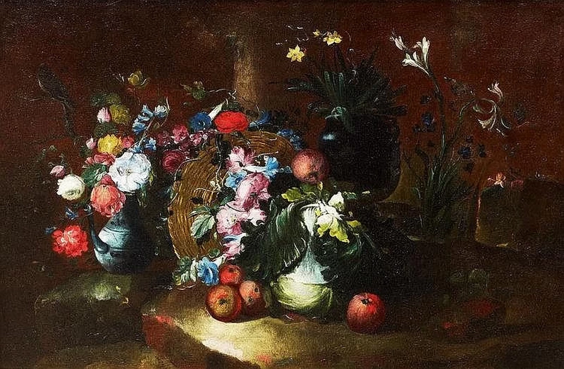 Natura morta con fiori e frutta